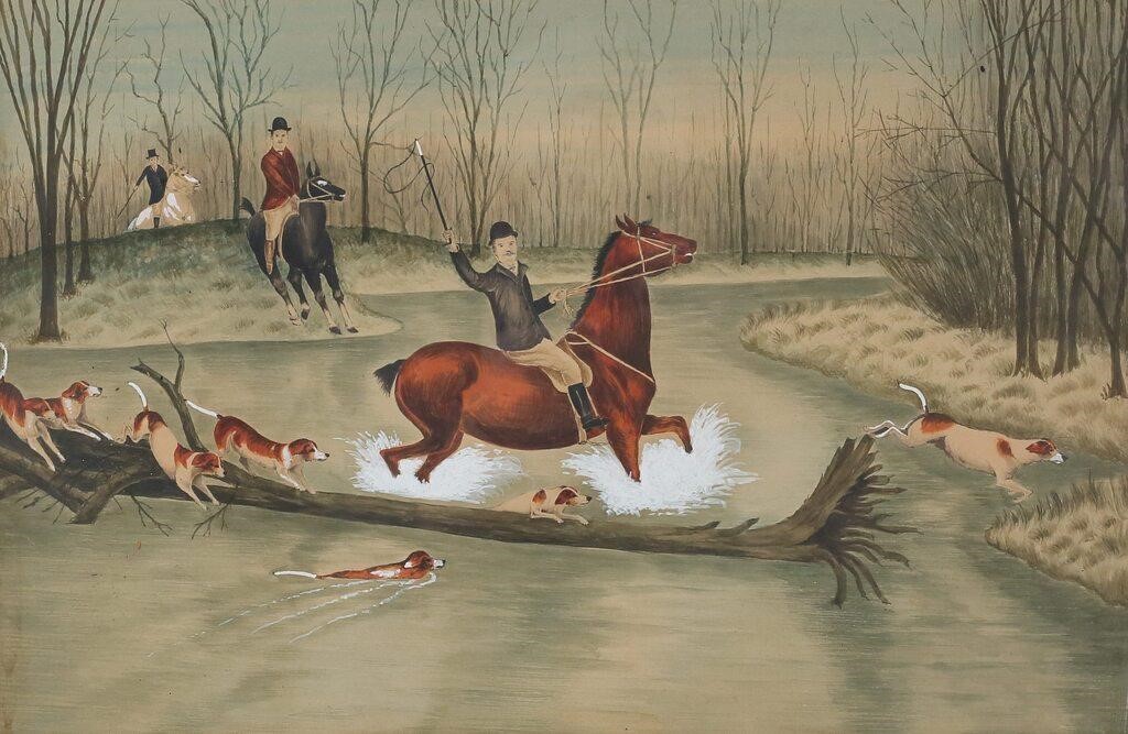 OIL ON PAPER HUNT SCENEOil on