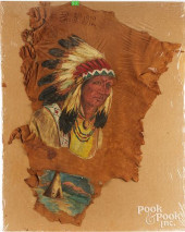 OIL ON TANNED HIDE PORTRAIT OF