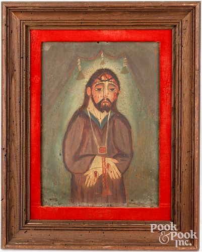 OIL ON TIN PORTRAIT OF JESUS,