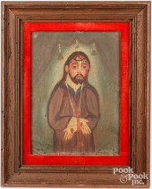 OIL ON TIN PORTRAIT OF JESUS,