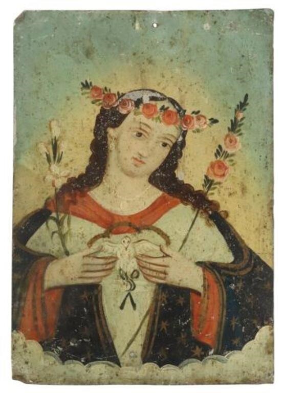 OIL ON TIN RETABLO, ALMA DE MARIA