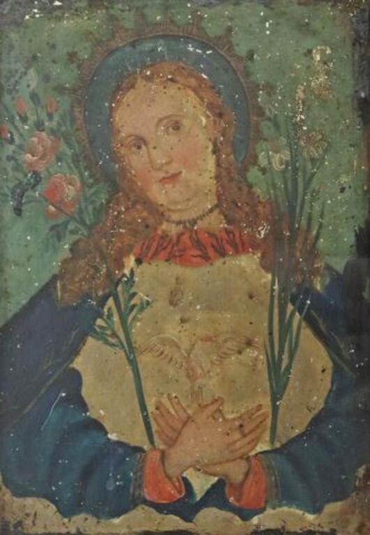 OIL ON TIN RETABLO, ALMA DE MARIA