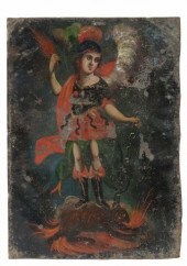 OIL ON TIN RETABLO, ARCHANGEL