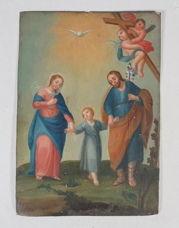 OIL ON TIN RETABLO HOLY FAMILYOil