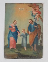 OIL ON TIN RETABLO HOLY FAMILY