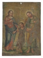 OIL ON TIN RETABLO, HOLY FAMIL