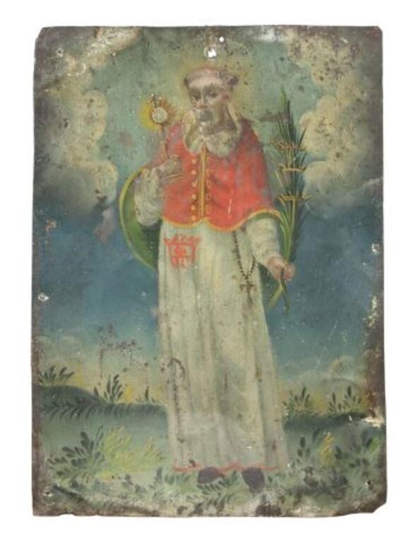 OIL ON TIN RETABLO, SAINT