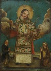 OIL ON TIN RETABLO, SAINT LEON
