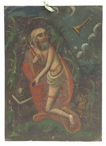 OIL ON TIN RETABLO, SAINT JEROME,