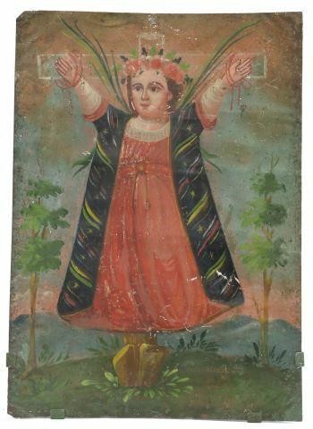 OIL ON TIN RETABLO, SAINT