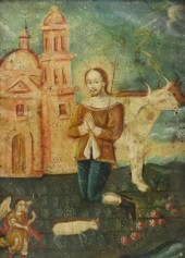 OIL ON TIN RETABLO, SAINT ISID