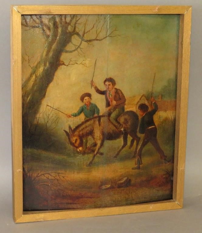 OIL ON WALNUTca. 1890; three boys