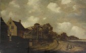 OIL ON WOOD PANEL, DRAWBRIDGE
