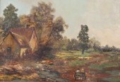 OIL ON WOOD PANEL HOUSE IN LAN