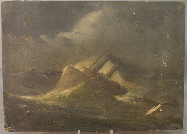 Oil on wood panel painting of a