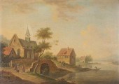 OIL ON WOOD PANEL VILLAGE SCEN