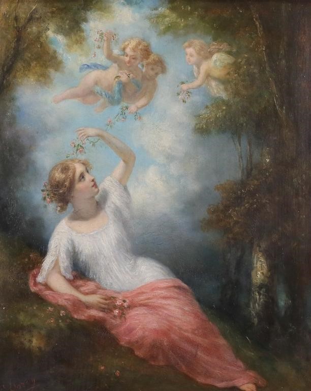 OIL ON WOOD PANEL WOMAN WITH