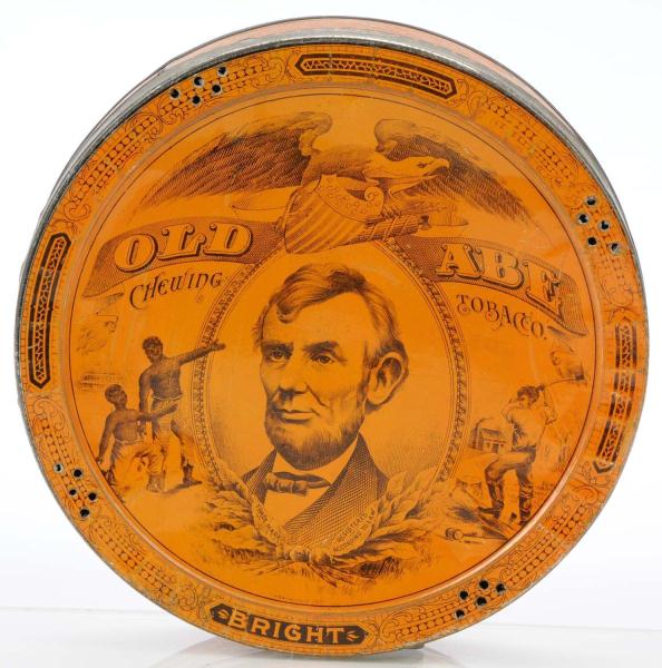 Old Abe Pie-Shape Tobacco Tin. 