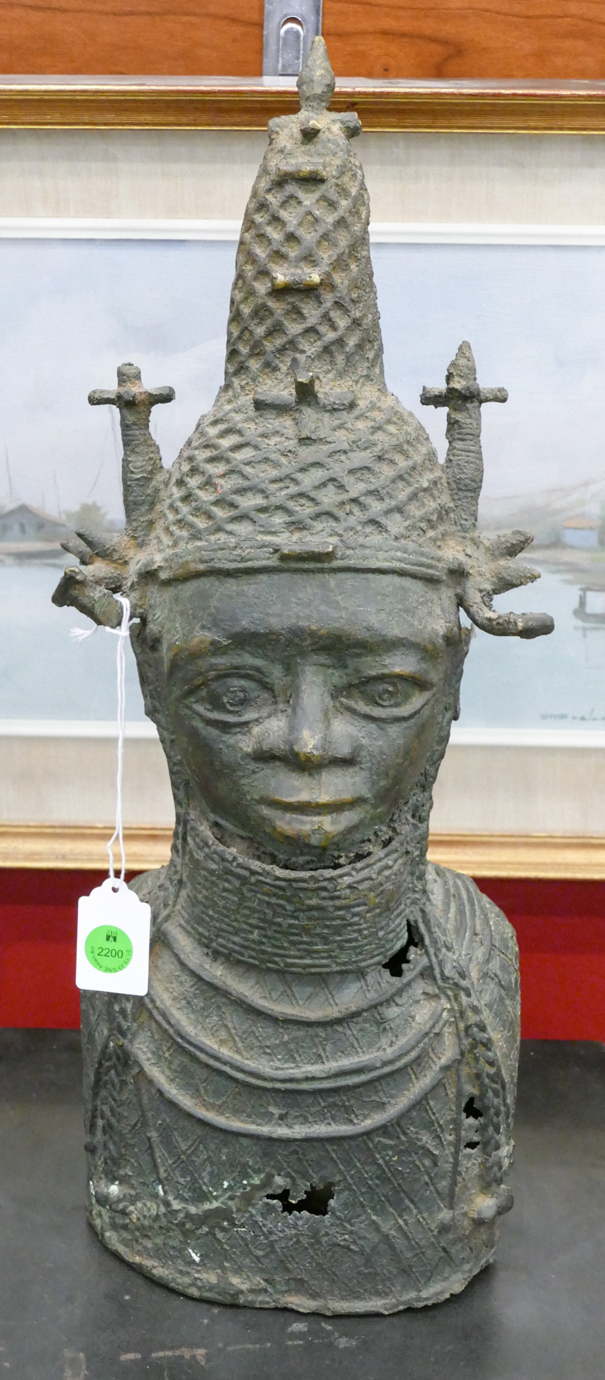 Old African Bronze Oba King Bust