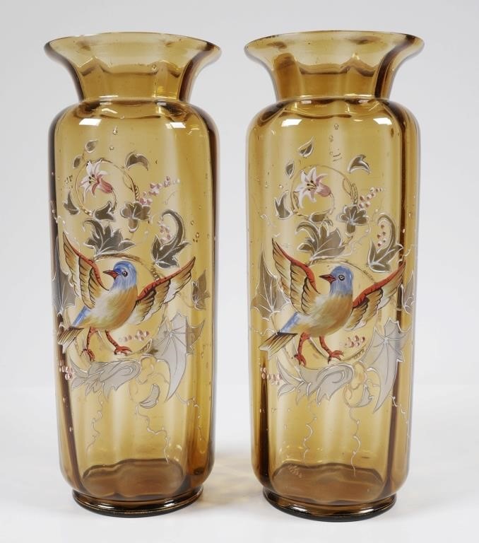 OLD BOHEMIAN ENAMELED VASES,