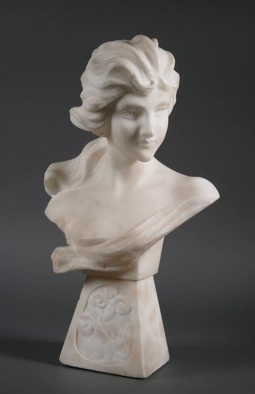 OLD CARVED ALABASTER BUST OF