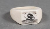 OLD CARVED IVORY SCRIMSHAW RIN