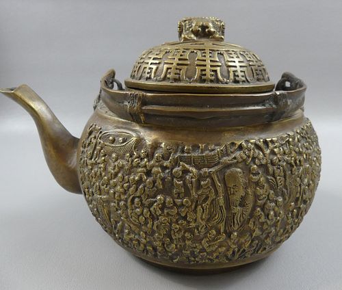 OLD CHINESE BRONZE TEAPOT WITH