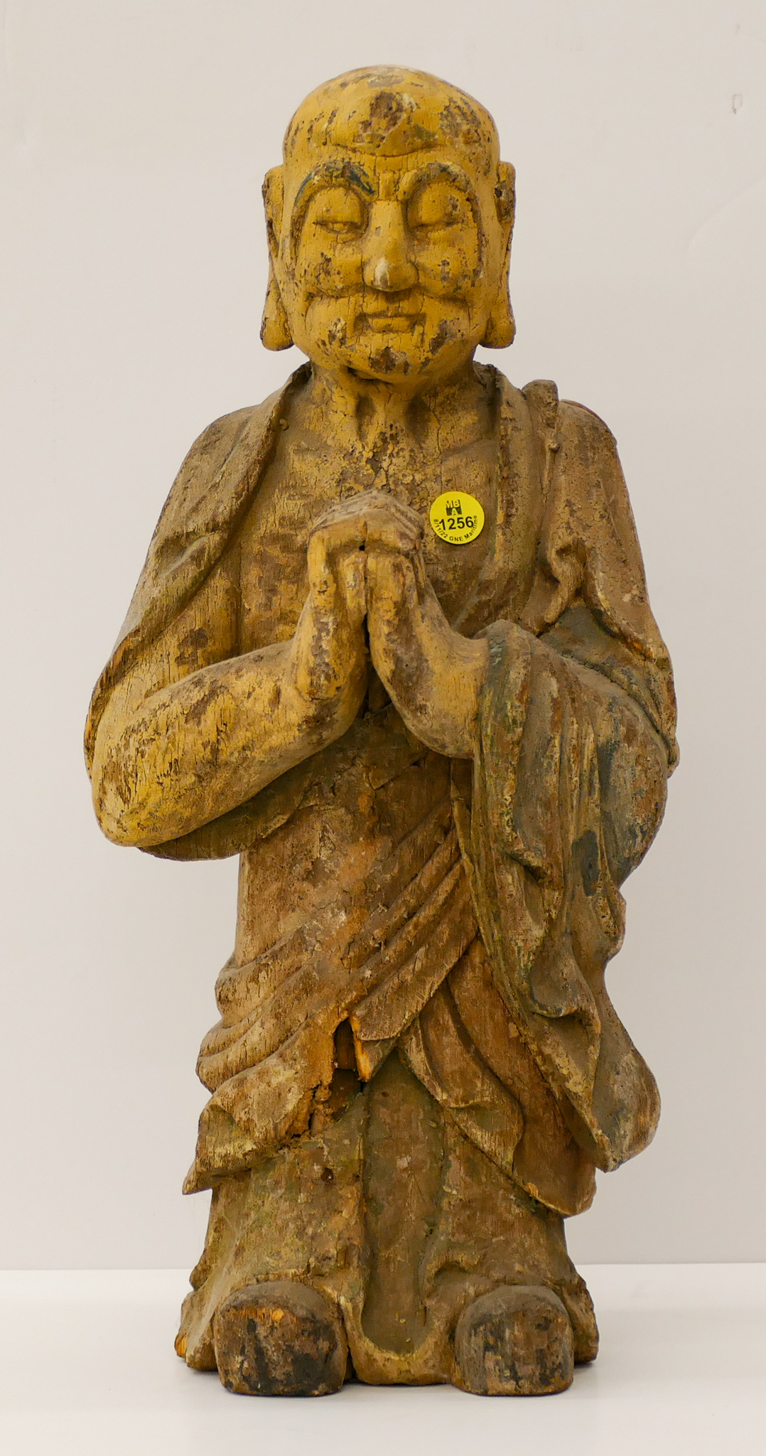 Old Chinese Polychrome Wood Monk