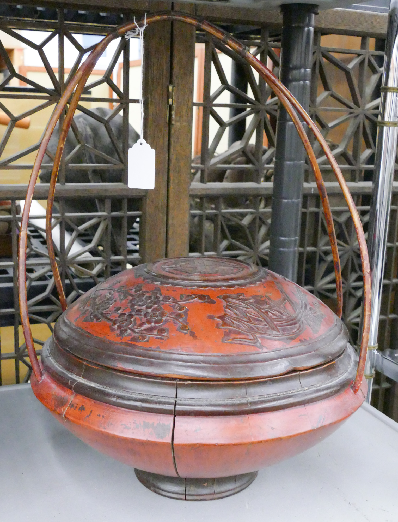 Old Chinese Red Lacquered Handled