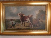 OLD FARMYARD PAINTINGOld oil p