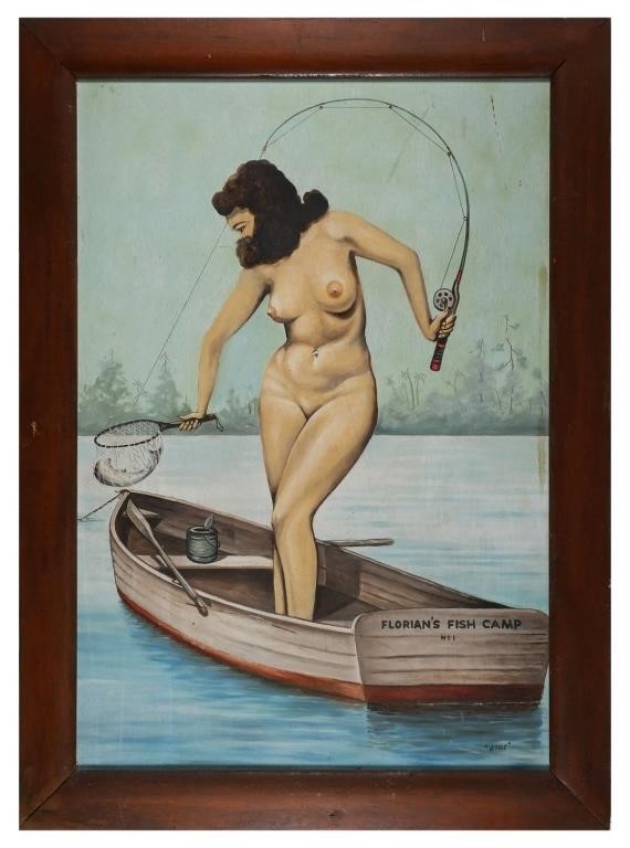 OLD FLORIDA PAINTING, NUDE WOMAN