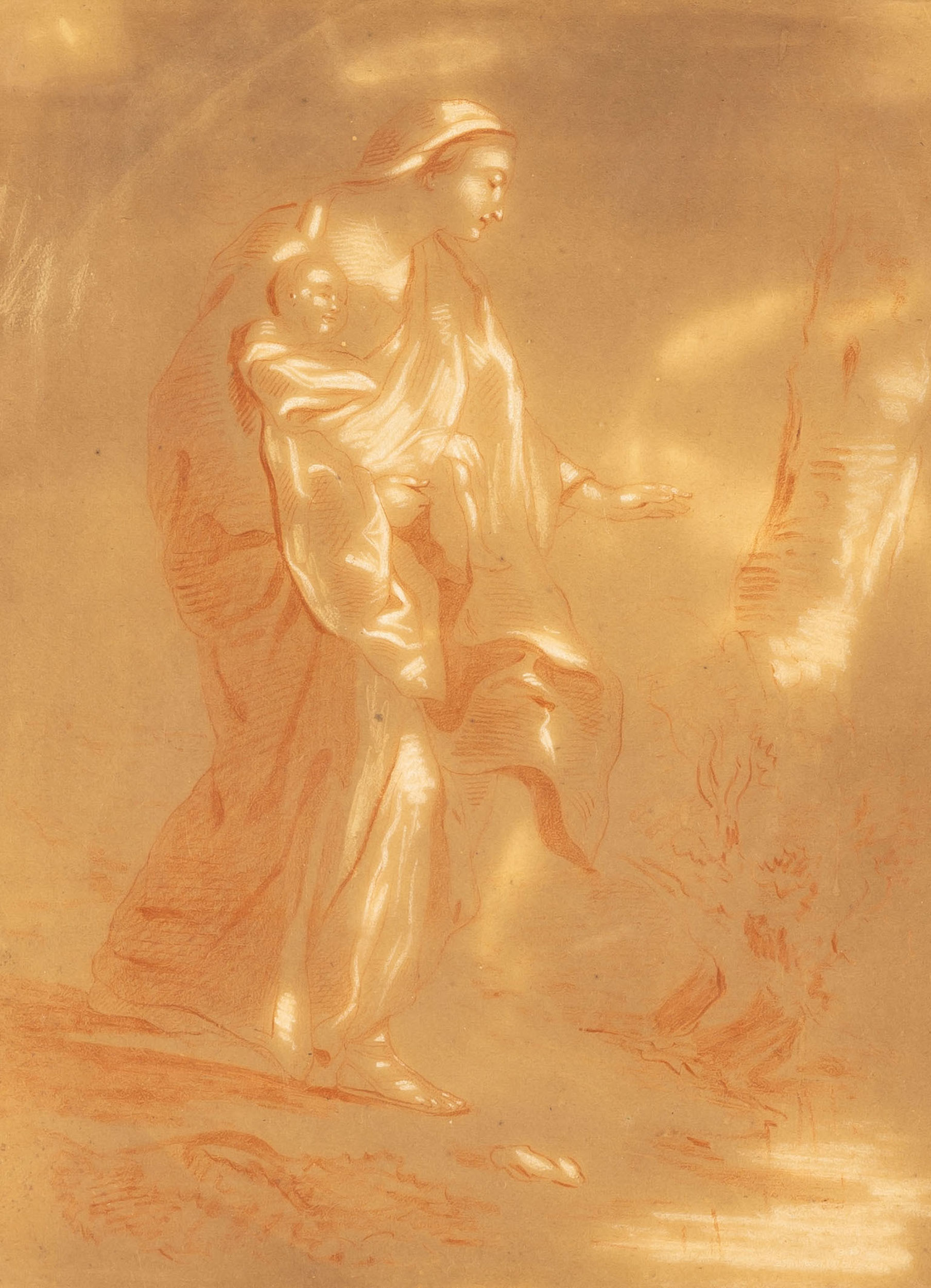 OLD MASTERS DRAWING OF MADONNA &