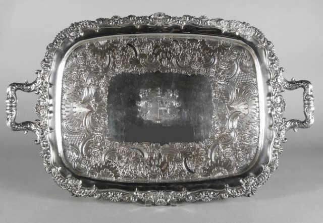 OLD SHEFFIELD PLATE TEA TRAY, CA.
