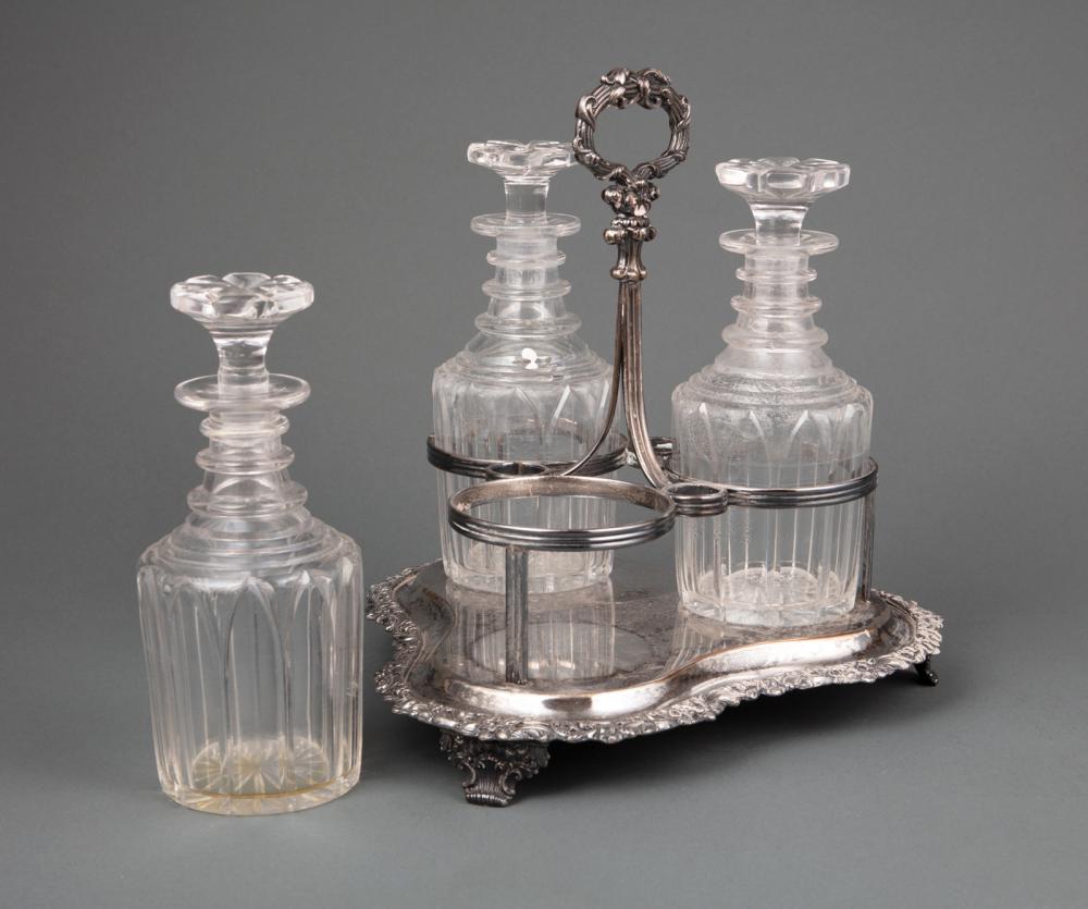 OLD SHEFFIELD PLATE THREE-BOTTLE