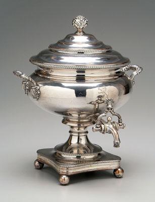 Old Sheffield plate urn, pedestal