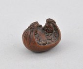 Old Wood Netsuke of Hotei & Ka