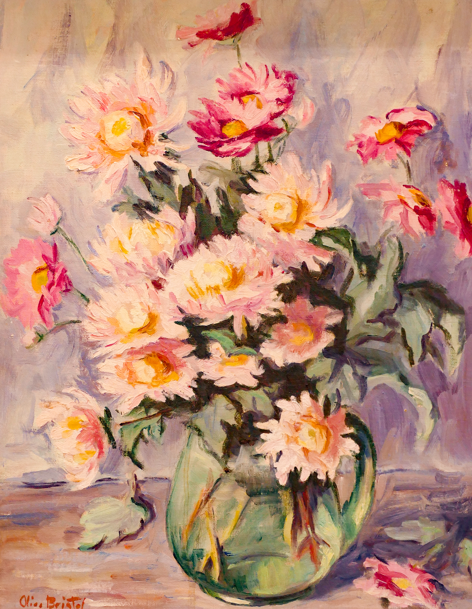 Olive Bristol Floral Still Life Oil