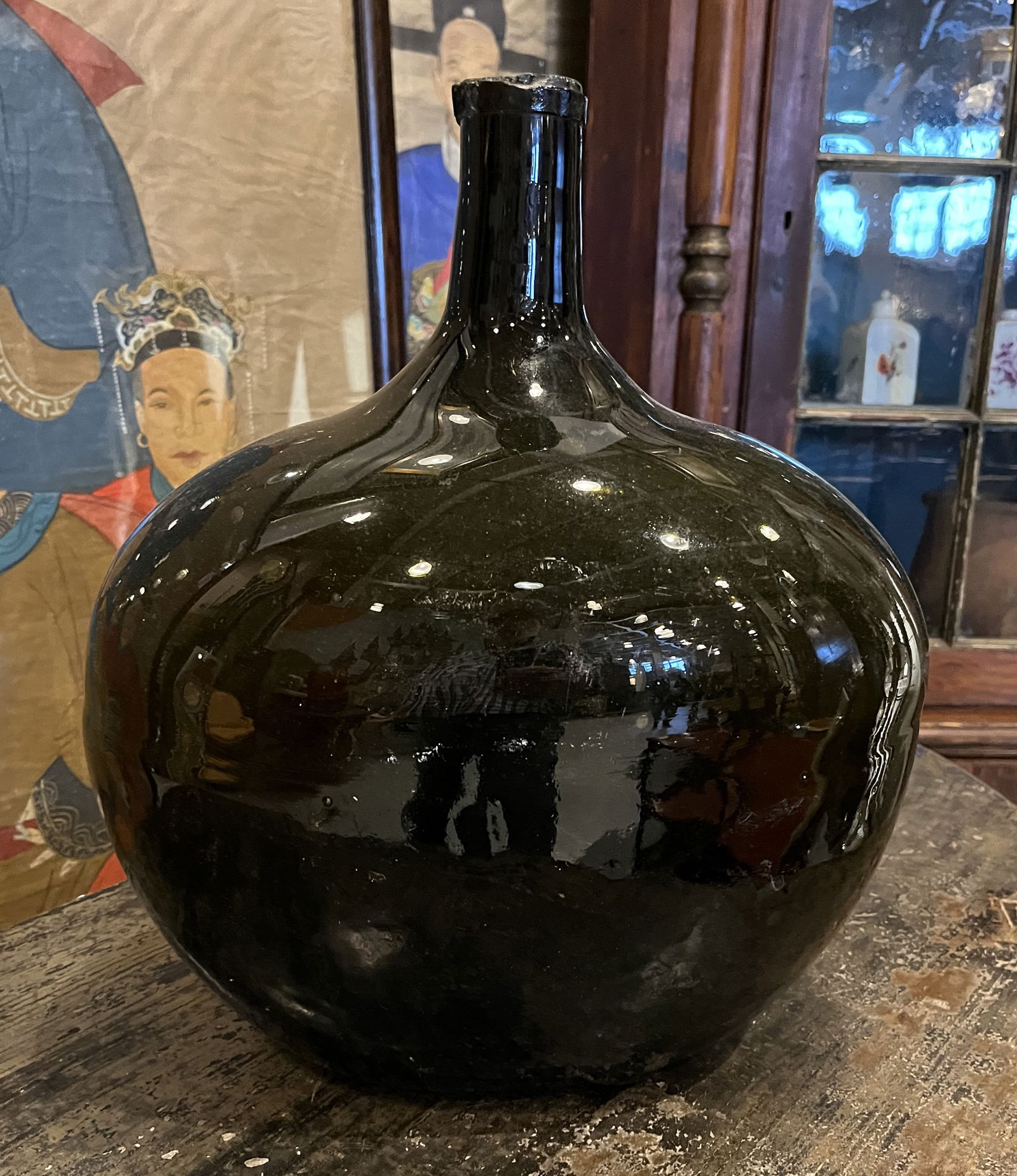 OLIVE GREEN BLOWN DEMIJOHNAn