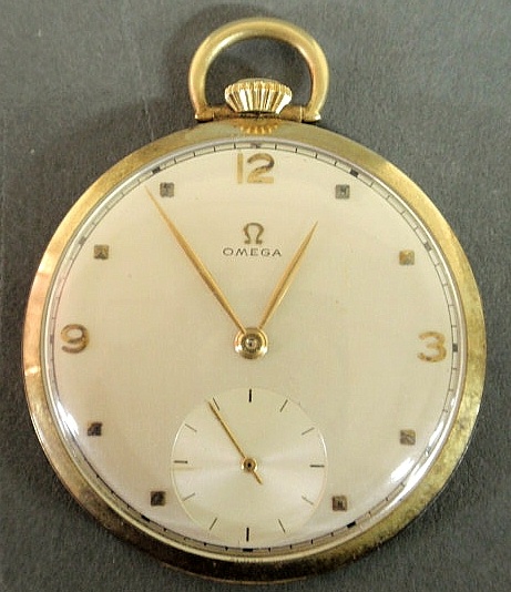 Omega 14k gold open-face pocket