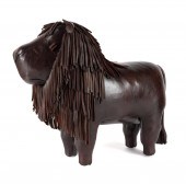 OMERSA LEATHER LION FOOTSTOOL