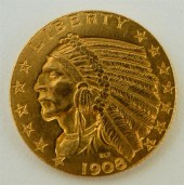 ONE 1908 FIVE DOLLAR INDIAN HE