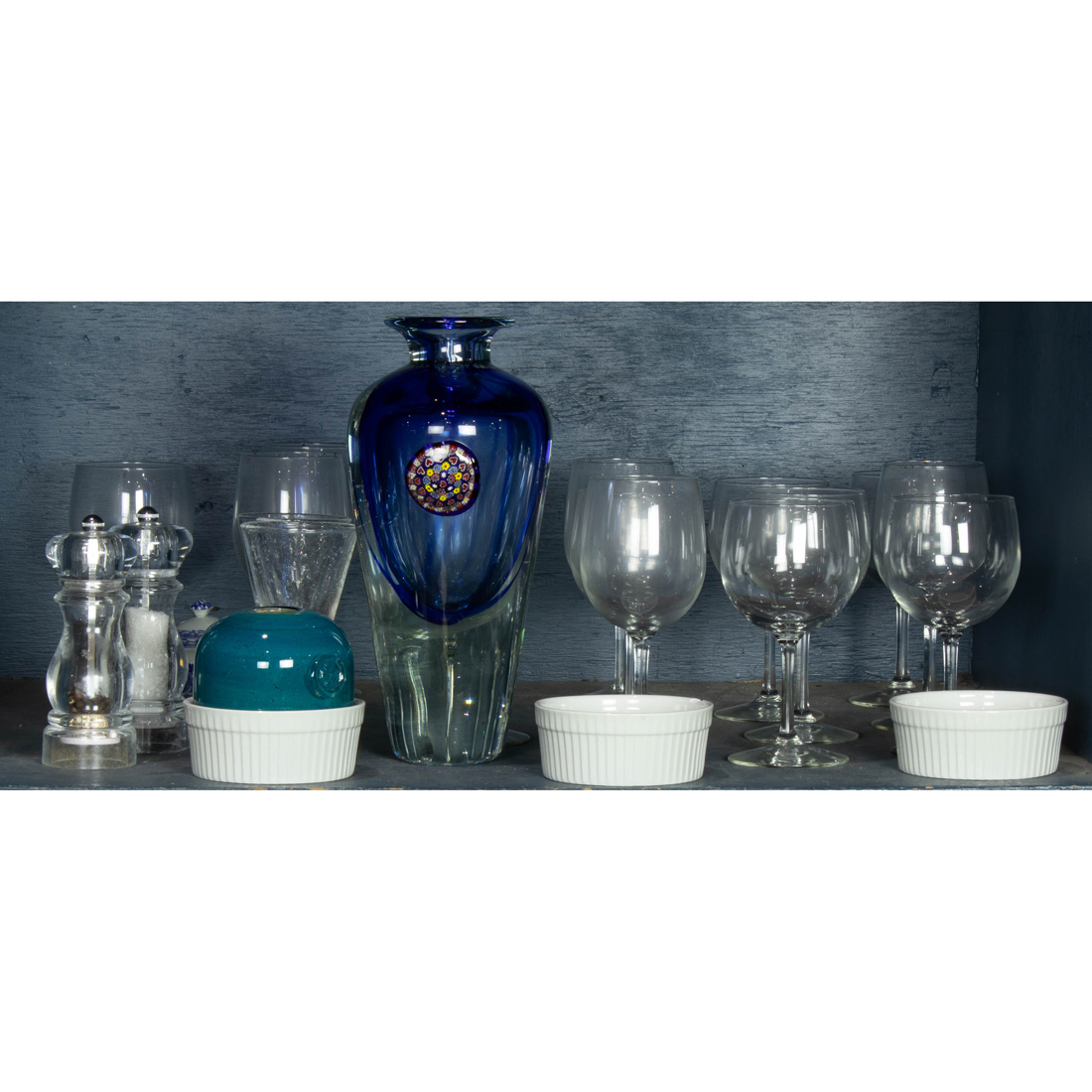 ONE BIN OF MOSTLY GLASSWARE