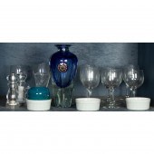 ONE BIN OF MOSTLY GLASSWARE IN