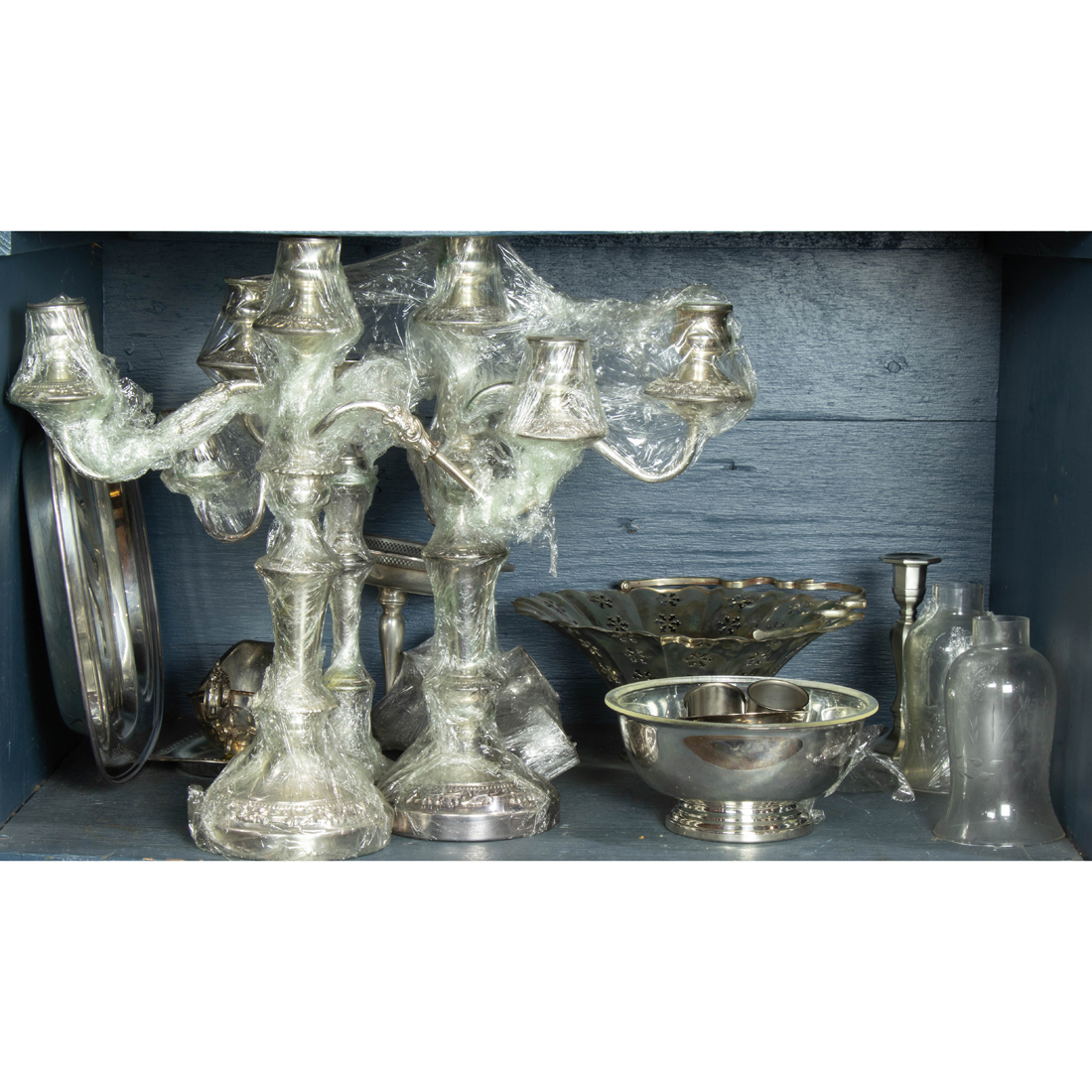 ONE BIN OF MOSTLY SILVER PLATE