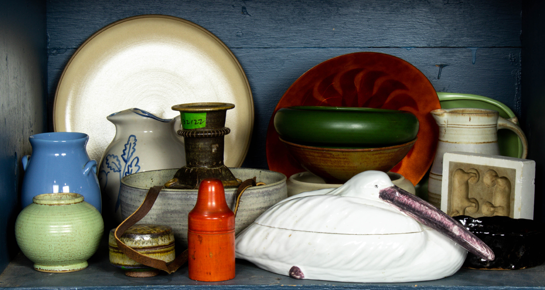 ONE BIN OF POTTERY INCLUDING