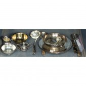 ONE BIN OF SILVER PLATE TABLE