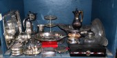 ONE BIN OF SILVER PLATE TABLE