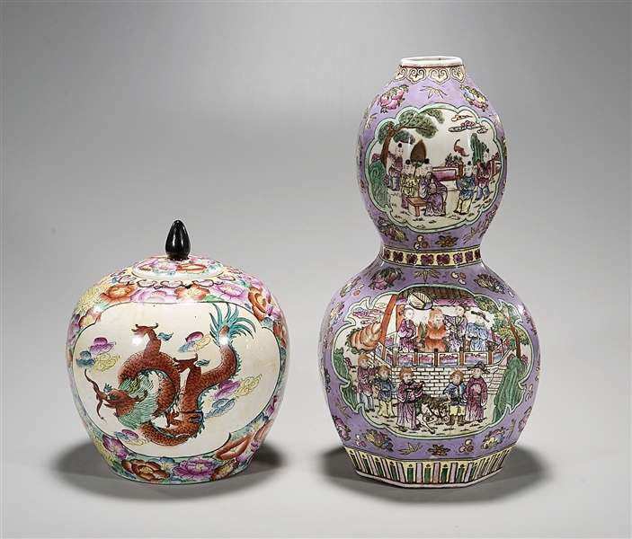 one covered ginger jar, one