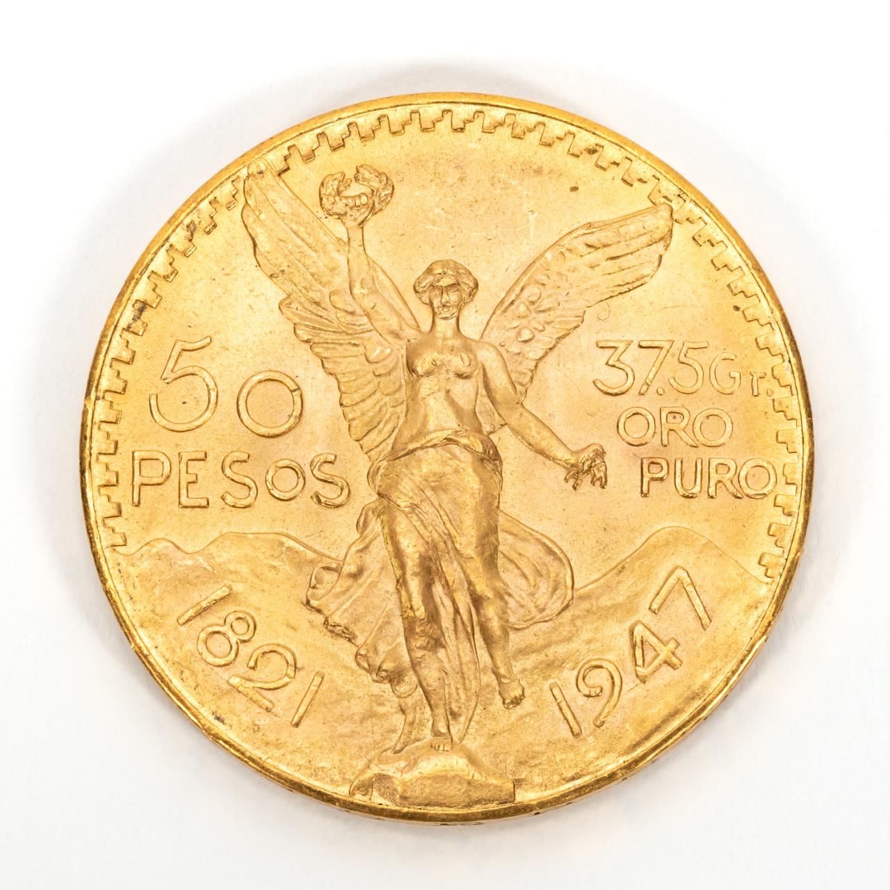 ONE MEXICAN 50 PESO GOLD COIN, 1947