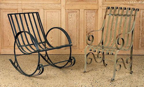 ONE PAINTED IRON STRAP CHAIR &